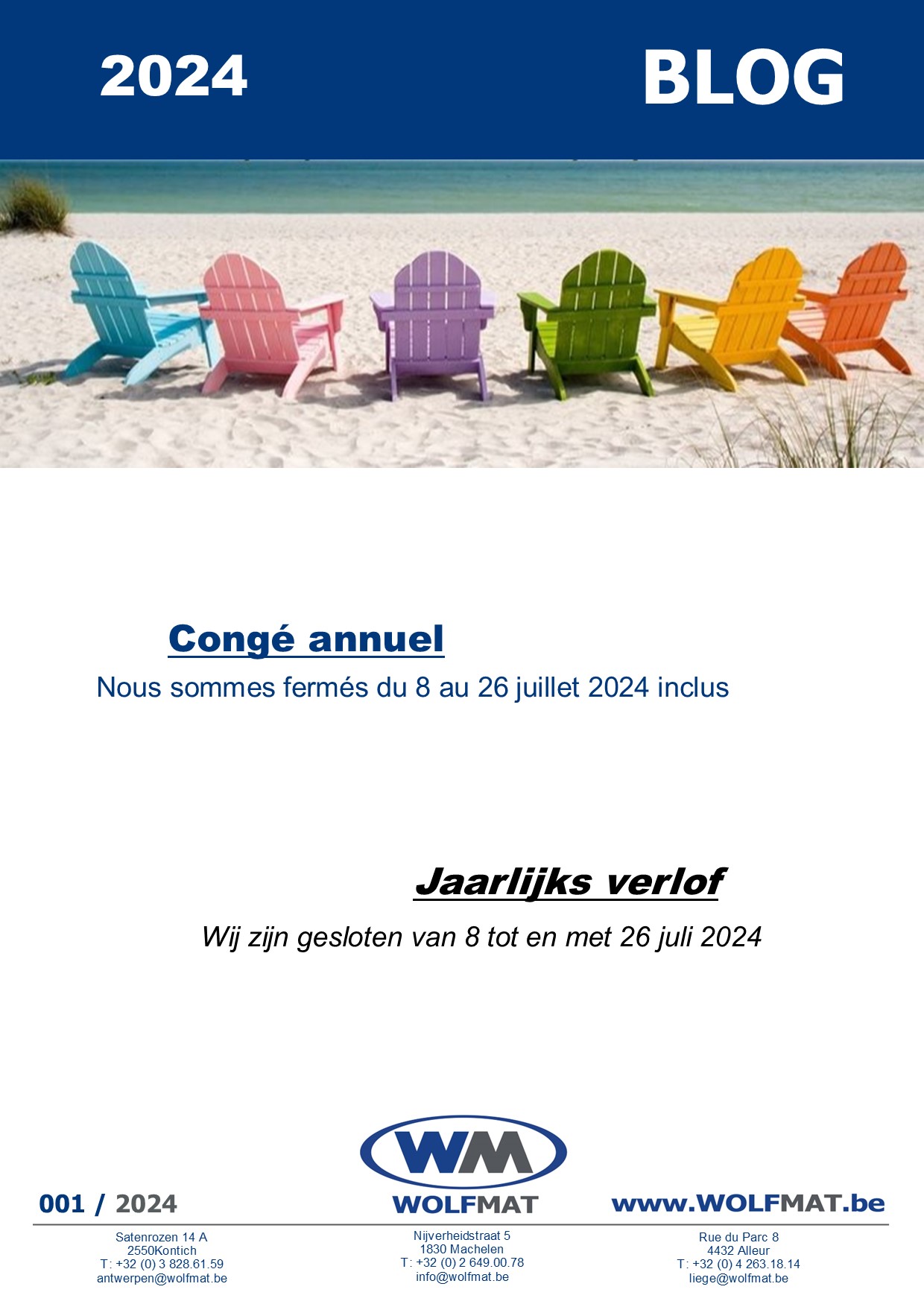 Congé annuel 2024 - Jaarlijks verlof 2024